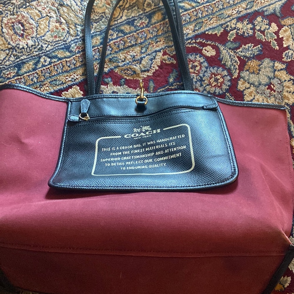 Coach tote burgundy external fabric
